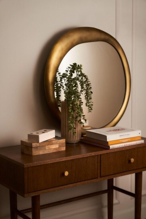 WALL LIRROR with irregular shape, designer gold frame, modern style