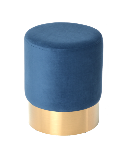 PUFA round, aluminum gold base, velour blue seat, modern style