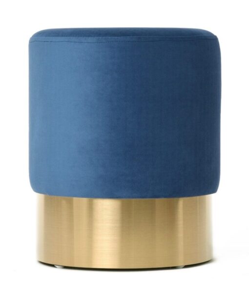 PUFA round, aluminum gold base, velour blue seat, modern style, for living room