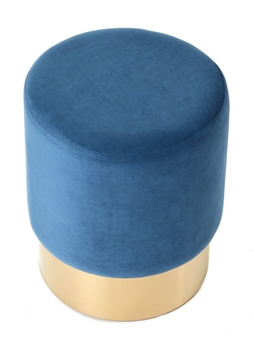 PUFA round, aluminum gold base, velour blue seat, modern style, exclusive
