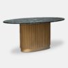 Oval Dining Table, green natural marble, fluted brass base, designer