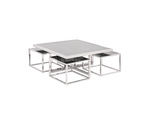 Coffee TABLE square, futuristic silver base, black glass top, modern style