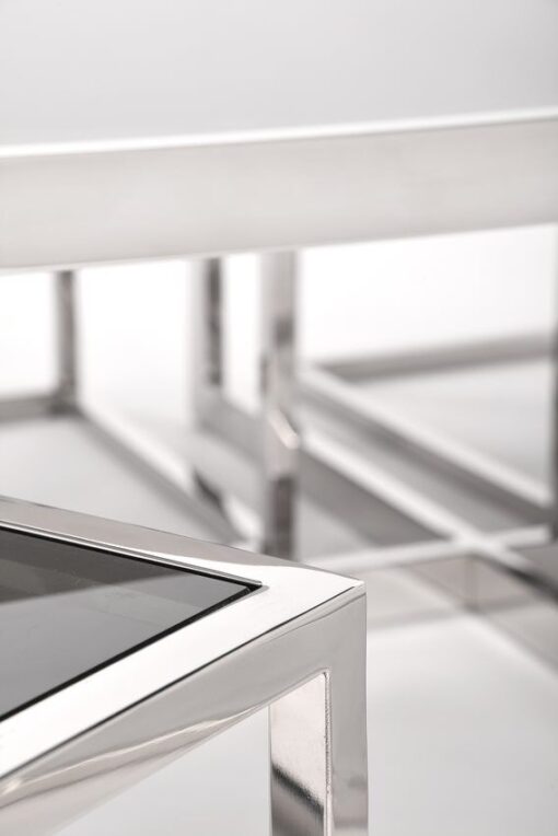 Coffee TABLE square, futuristic silver base, black glass top, modern style, for living room