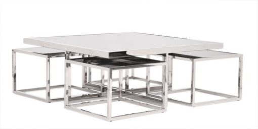 Coffee TABLE square, futuristic silver base, black glass top, modern style, exclusive