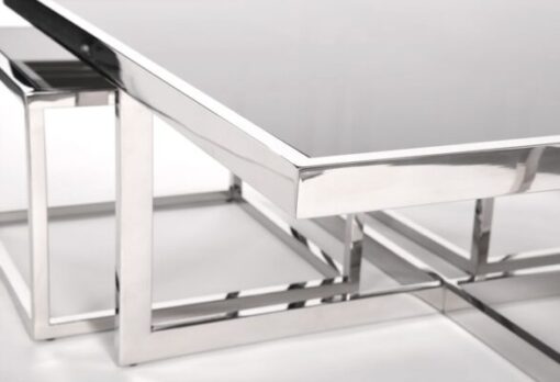 Coffee table square, futuristic silver base, black glass top, modern style, top quality