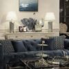 Coffee TABLE square, futuristic silver base, black glass top, modern style, beautiful