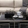 Coffee TABLE square, futuristic silver base, black glass top, modern style, unique