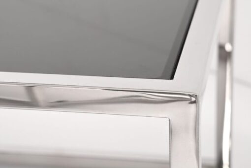 Coffee TABLE square, futuristic silver base, black glass top, modern style, sophisticated