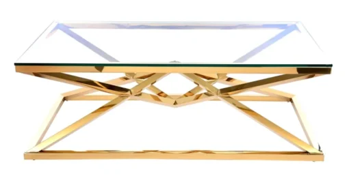 Coffee TABLE on gold decorative frame, transparent top, New York glamour-1