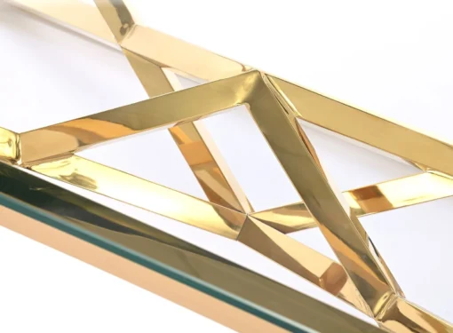 Coffee TABLE on gold decorative frame, transparent top, New York glamour-2