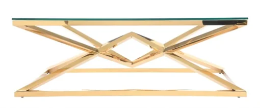 Coffee TABLE on gold decorative frame, transparent top, New York glamour-4