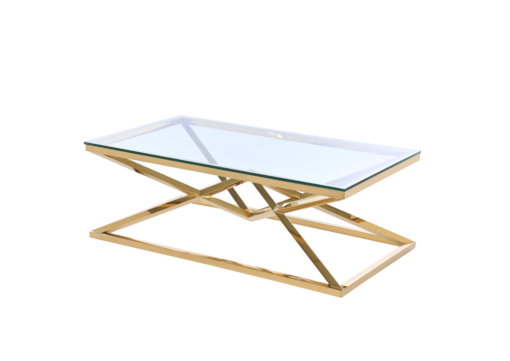 Coffee TABLE on gold decorative frame, transparent top, New York glamour