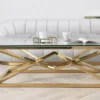 Coffee TABLE on gold decorative frame, transparent top, New York glamour, elegant