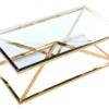 Coffee TABLE on gold decorative frame, transparent top, New York glamour, top quality