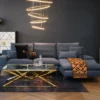 Coffee TABLE on gold decorative frame, transparent top, New York glamour, beautiful