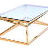 Coffee TABLE on gold decorative frame, transparent top, New York glamour, premium