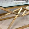 Coffee TABLE on gold decorative frame, transparent top, New York glamour, unique