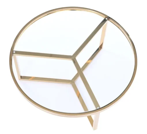Coffee TABLE on gold frame, high gloss, transparent glass top, New York glamour, for living room