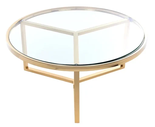 Coffee TABLE on gold frame, high gloss, transparent glass top, New York glamour, modern