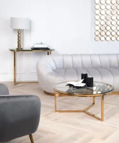Coffee TABLE on gold frame, high gloss, transparent glass top, New York glamour, beautiful