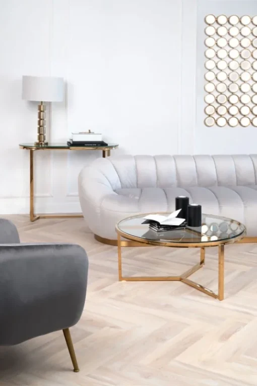 Coffee TABLE on gold frame, high gloss, transparent glass top, New York glamour, beautiful