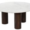 COFFEE TABLE round, white natural marble top, mango wood base, designer