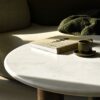 COFFEE TABLE round, white natural marble top, mango wood base, designer-4