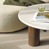 COFFEE TABLE round, white natural marble top, mango wood base, designer-5
