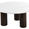 COFFEE TABLE round, white natural marble top, mango wood base, designer, exclusive