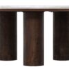COFFEE TABLE round, white natural marble top, mango wood base, designer, unique