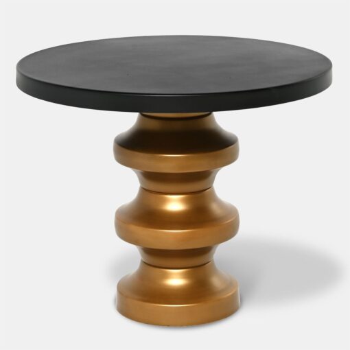 COFFEE TABLE round, metal designer base, black polycarbonate top