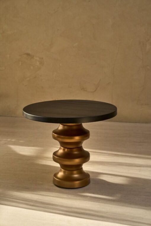 COFFEE TABLE round, metal designer base, black polycarbonate top, beautiful