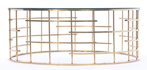 COFFEE TABLE round, gold designer base, transparent glass top, modern-1