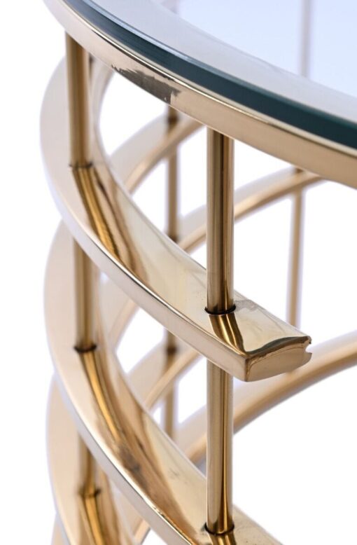 COFFEE TABLE round, gold designer base, transparent glass top, modern-3