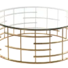 COFFEE TABLE round, gold designer base, transparent glass top, modern, exclusive