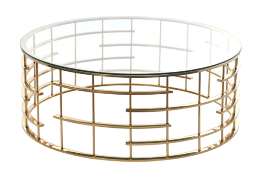COFFEE TABLE round, gold designer base, transparent glass top, modern, exclusive