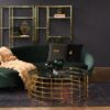 COFFEE TABLE round, gold designer base, transparent glass top, modern, beautiful