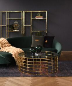 COFFEE TABLE round, gold designer base, transparent glass top, modern, beautiful