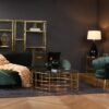 COFFEE TABLE round, gold designer base, transparent glass top, modern, unique