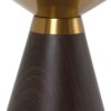 Coffee table in the shape of an hourglass, golden metal top, brown wooden base, modern, details
