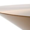 Hourglass shaped coffee table, gold metal top, brown wooden base, modern, for living room