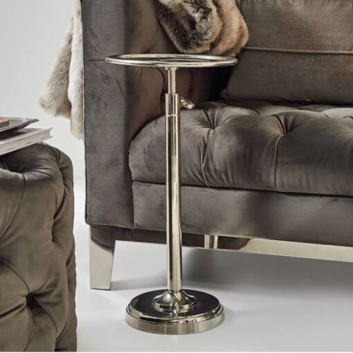 ASSISTANT TABLE round, elegant, silver aluminum, adjustable height