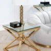 SIDE TABLE gold, metal base, transparent glass top, glamour style