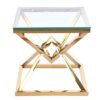 SURFACE TABLE gold, metal base, transparent glass top, glamour style, for living room