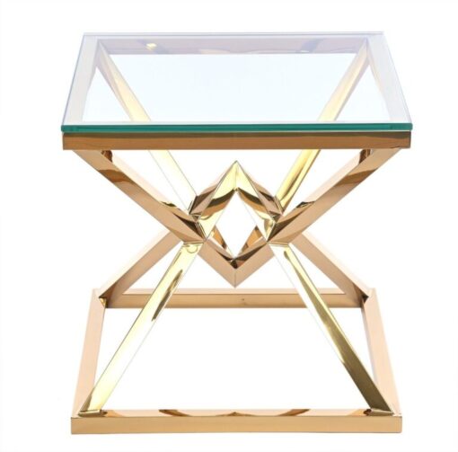 SURFACE TABLE gold, metal base, transparent glass top, glamour style, for living room