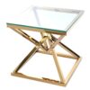 SURFACE TABLE gold, metal base, transparent glass top, glamour style, exclusive