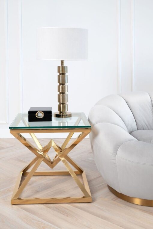 GOLDEN HELP TABLE, metal base, transparent glass top, glamour style, beautiful