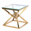 SURFACE TABLE gold, metal base, transparent glass top, glamour style, unique