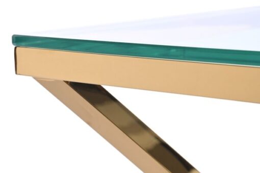 SURFACE TABLE gold, metal base, transparent glass top, glamour style, unique