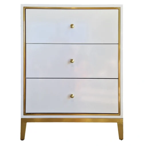 CARTON BOARD with drawers, white and gold, high gloss finish, exclusive 3 drawers